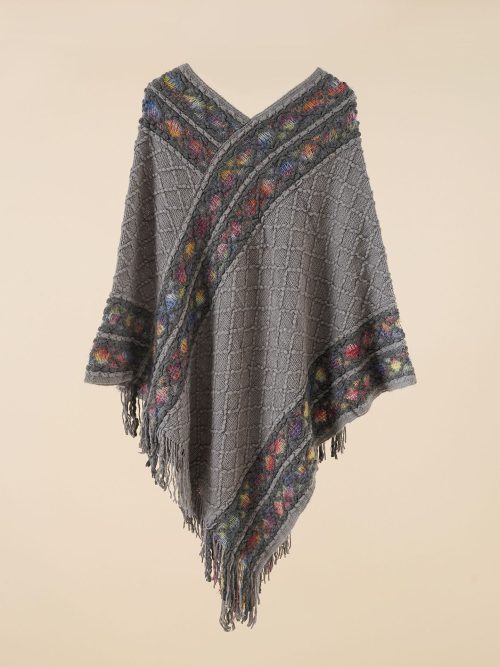 Poncho femme pompon